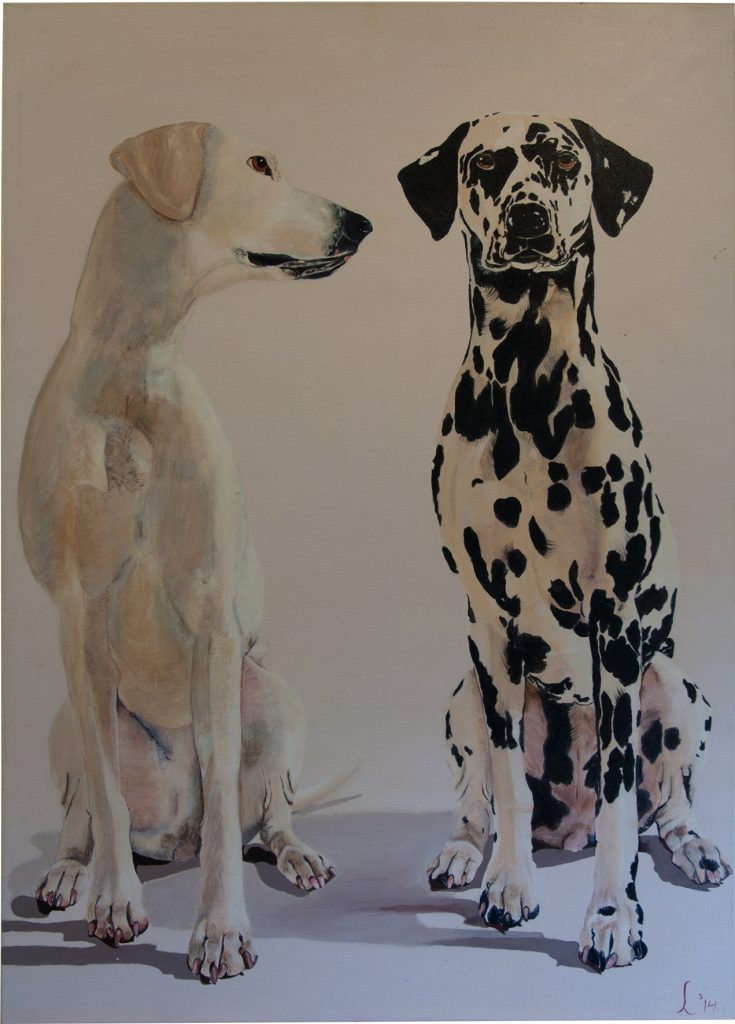 Schilderij met twee honden, Olieverf op doek, 70 x 100 cm